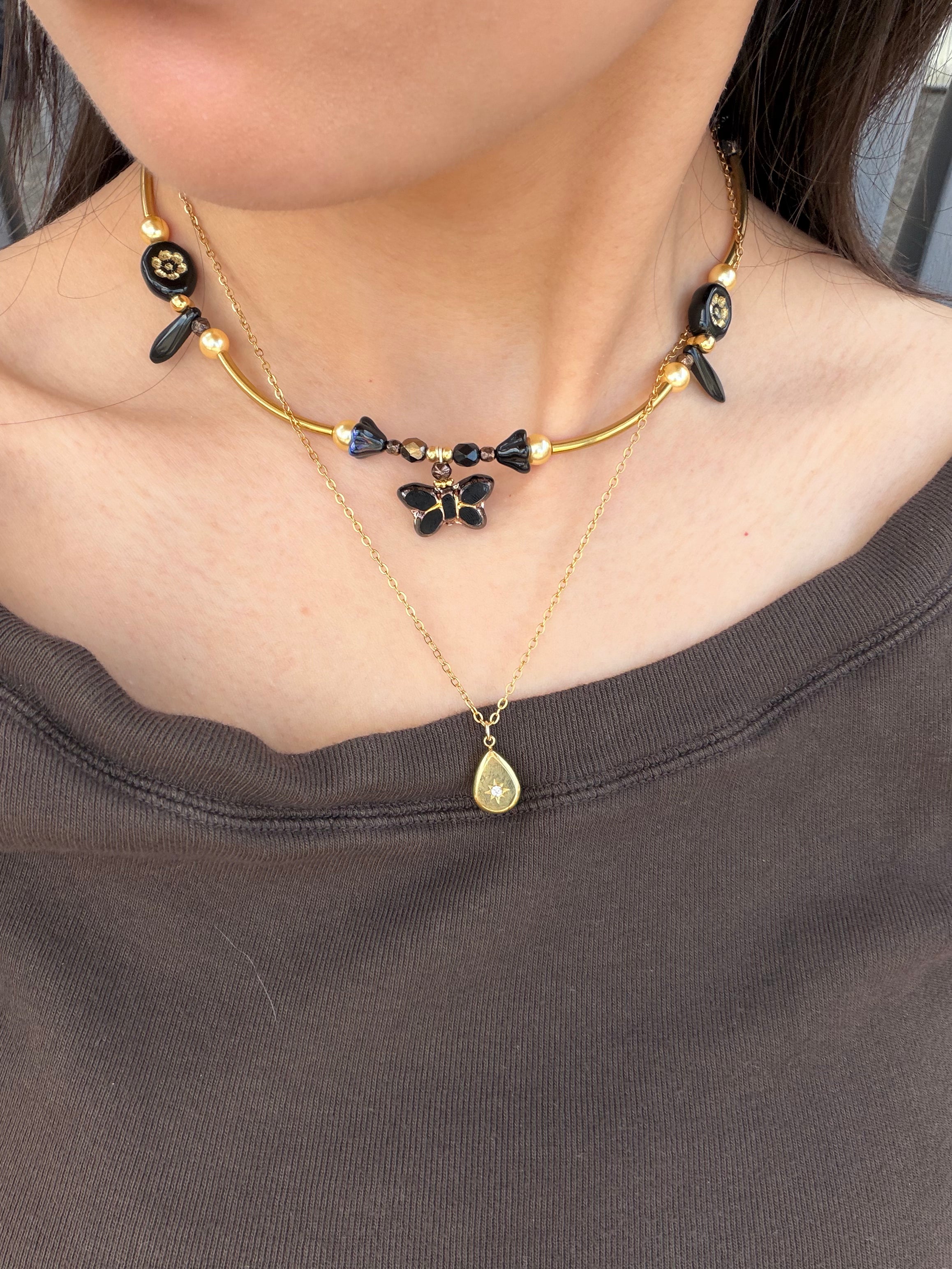 Gold and Black Butterfly Necklace