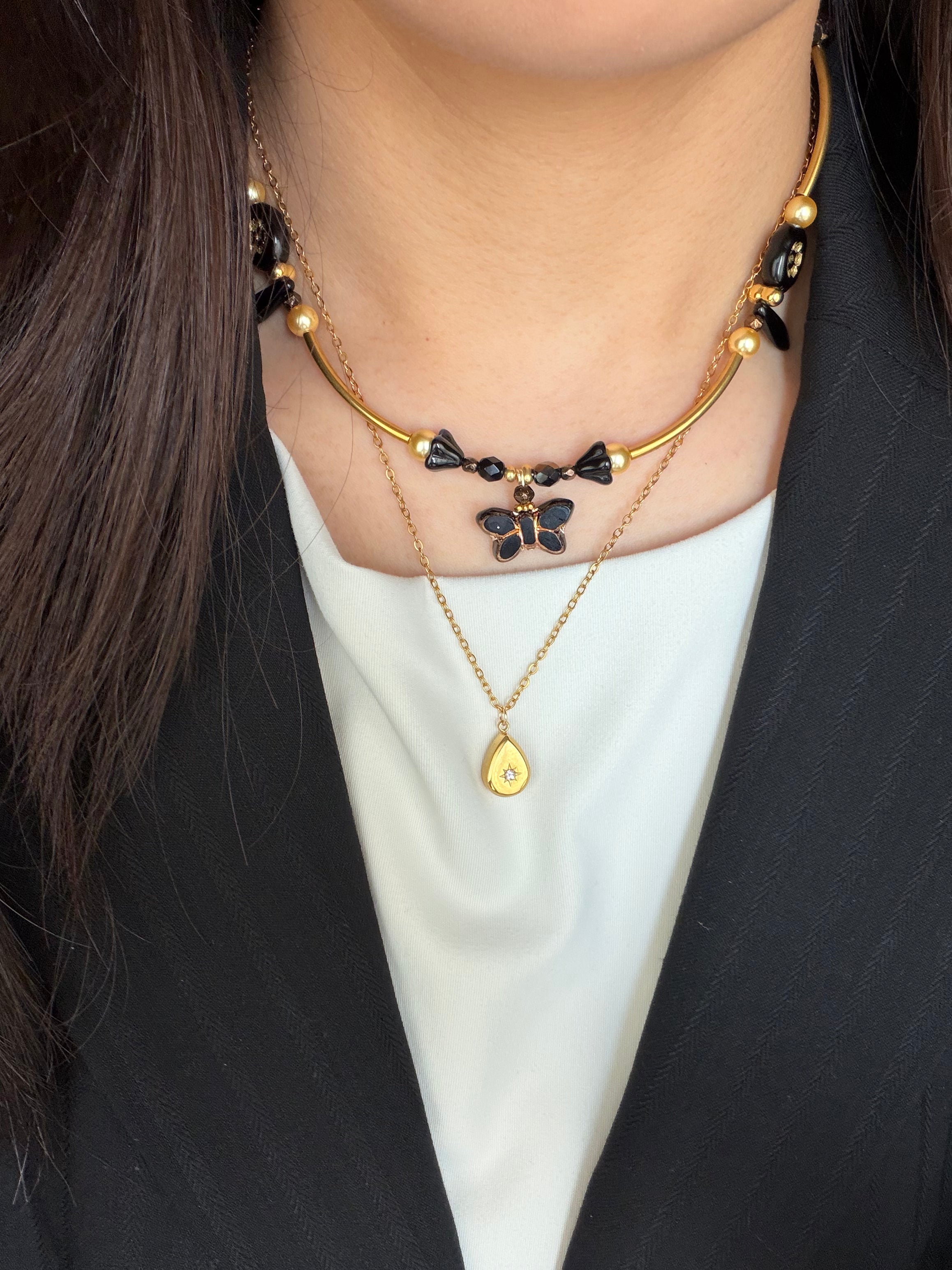 Gold and Black Butterfly Necklace