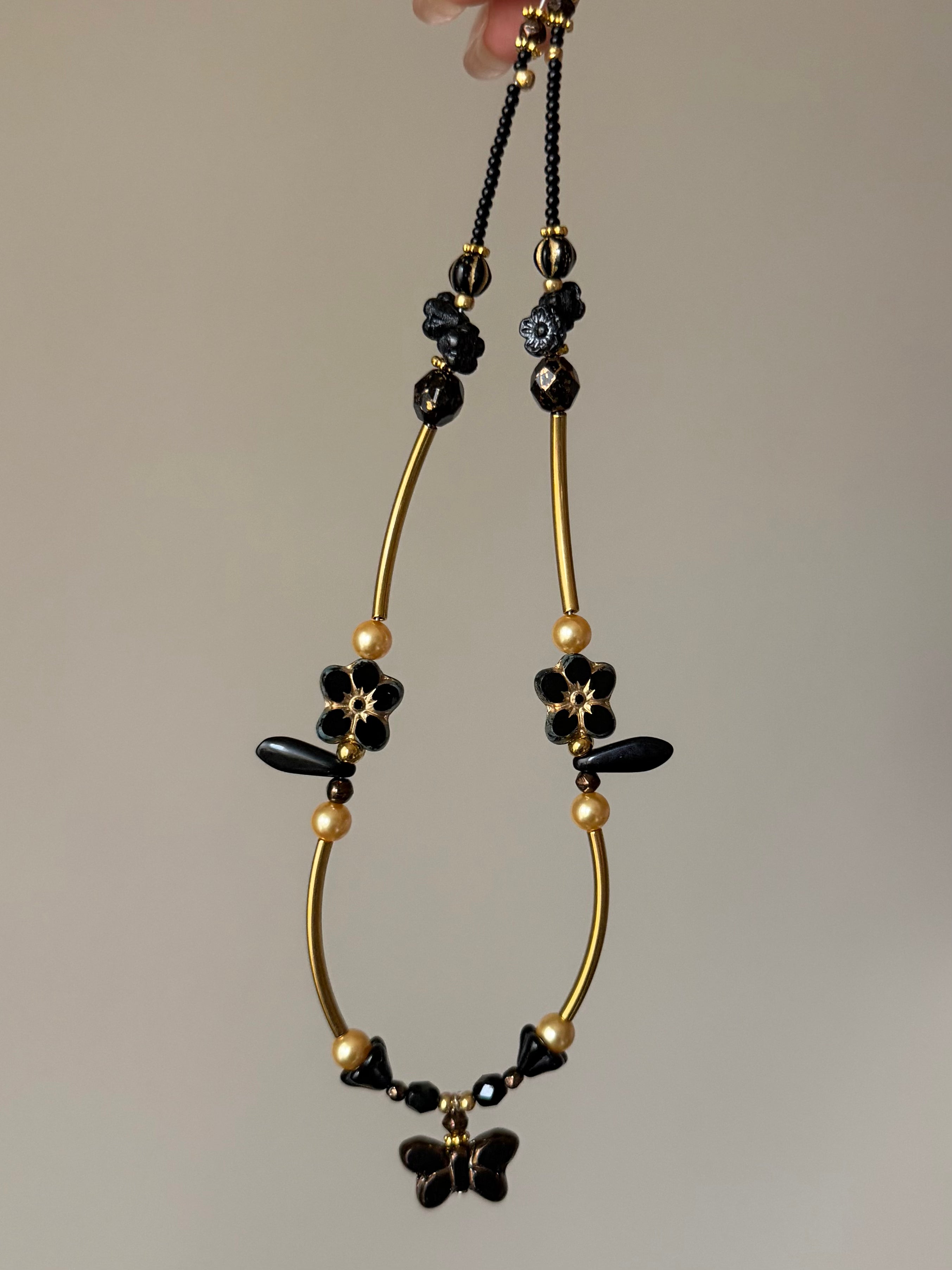 Gold and Black Butterfly Necklace